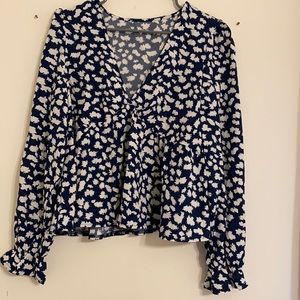 Blue/White blouse, Size:L